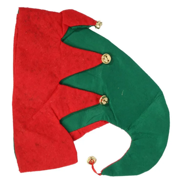 Filcowa Czapka Skrzata W Kolorach Zielonym I Czerwonym Z Dzwoneczkami 33x29cm