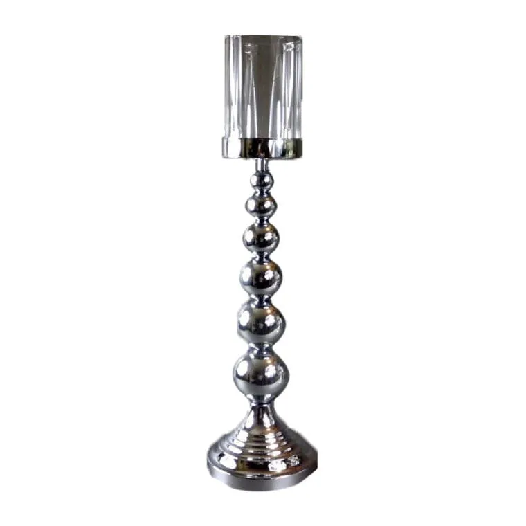 Elegancki Świecznik Szkło-Chrom 16x58 cm W Kolorze Srebrnym Z Antypoślizgowym Spodem