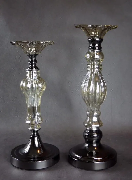 Elegancki Świecznik Stojący Z Brązowego Metalu I Szkła 14x34 cm Z Antypoślizgowym Spodem