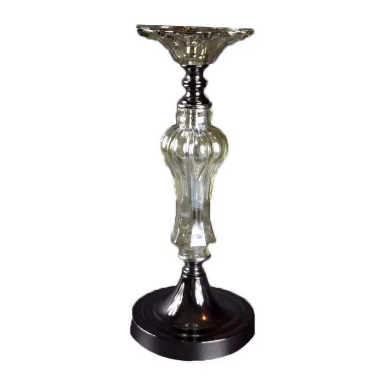 Elegancki Świecznik Stojący Z Brązowego Metalu I Szkła 14x34 cm Z Antypoślizgowym Spodem