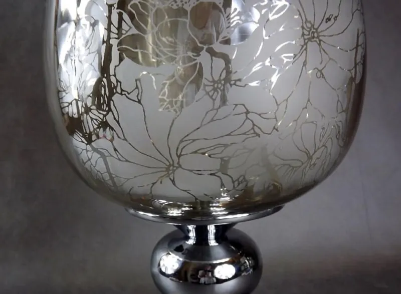 Elegancki Świecznik/Patera Z Opalizującym Szkłem I Chromem, 38x20 cm, Antypoślizgowa Podstawa, Wzór Kwiatowy