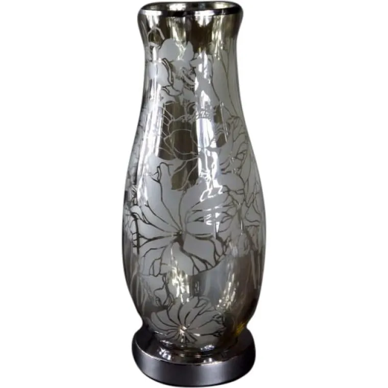Elegancki Wazon Szklany Z Chromem I Kwiatowym Dekorem 15x38 cm - Niższy Z Kolekcji