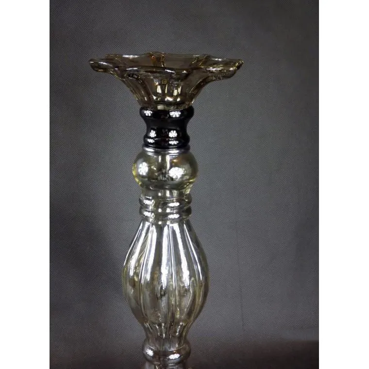 Elegancki Stojący Świecznik Z Brązowego Metalu I Szkła 14x38 cm - Wyższy Model W Kolekcji