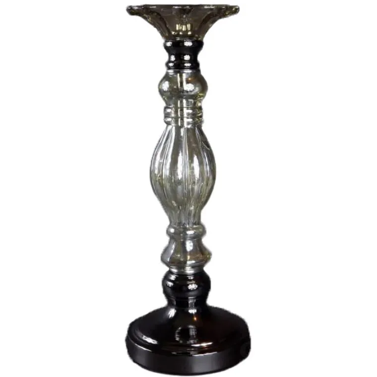 Elegancki Stojący Świecznik Z Brązowego Metalu I Szkła 14x38 cm - Wyższy Model W Kolekcji