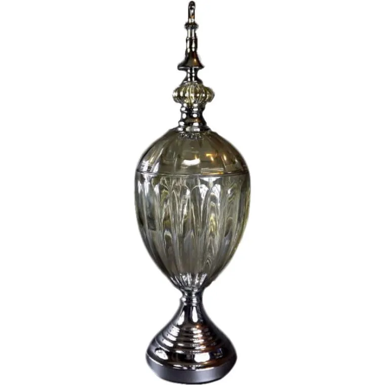 Elegancka Patera Z Przydymionego Kryształu I Chromu 18x55cm Z Antypoślizgowym Spodem (Niższa Z Kolekcji)