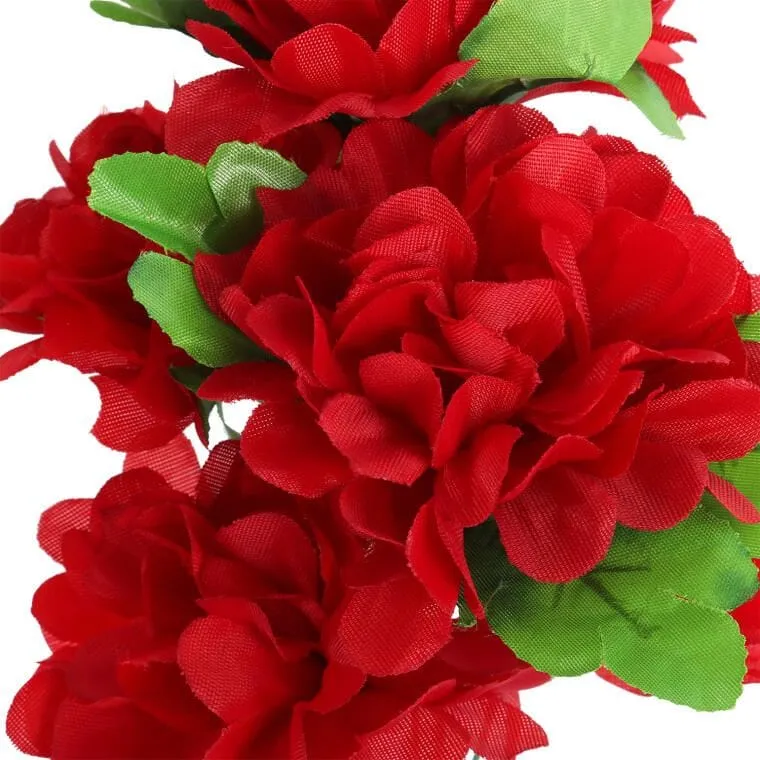 Sztuczny Bukiet 5 Czerwonych Chryzantem 36 cm - Dekoracja Na Wszystkich Świętych