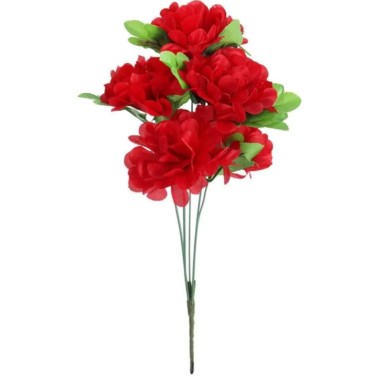 Sztuczny Bukiet 5 Czerwonych Chryzantem 36 cm - Dekoracja Na Wszystkich Świętych