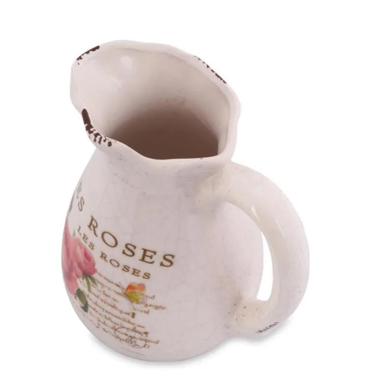 Dzbanek Ceramiczny Rose Z Antypoślizgowymi Podkładkami, Styl Vintage, 16 cm