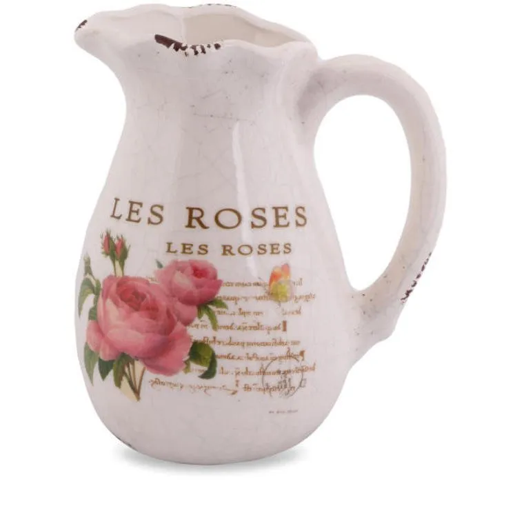 Dzbanek Ceramiczny Rose Z Antypoślizgowymi Podkładkami, Styl Vintage, 16 cm