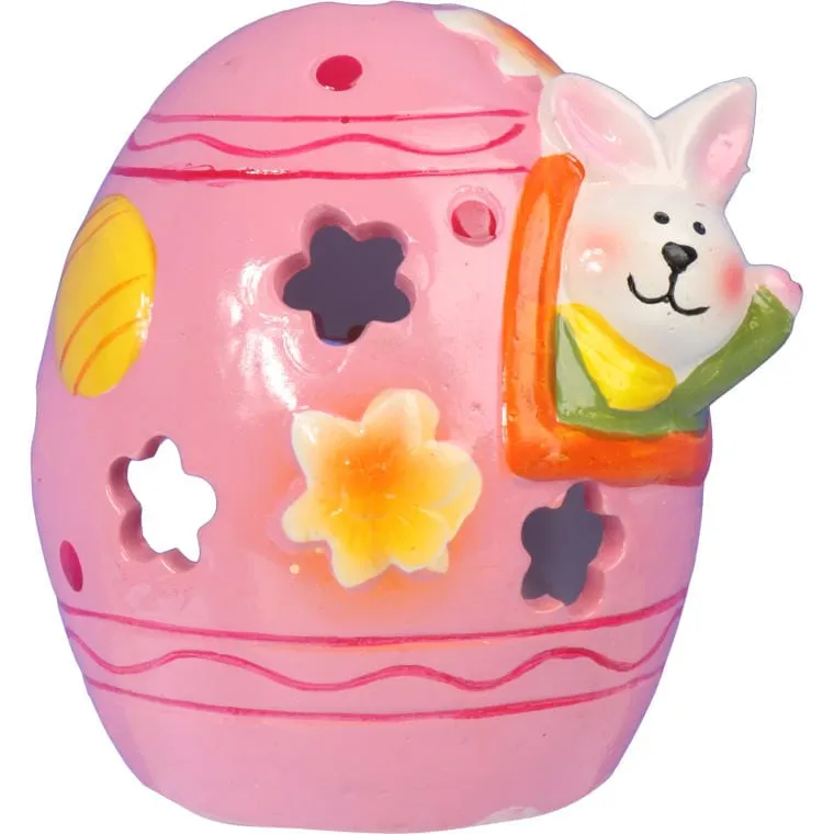 Lampion Ceramiczny W Kształcie Jajka Z Zajączkiem Na Świeczkę Tealight - Różowy