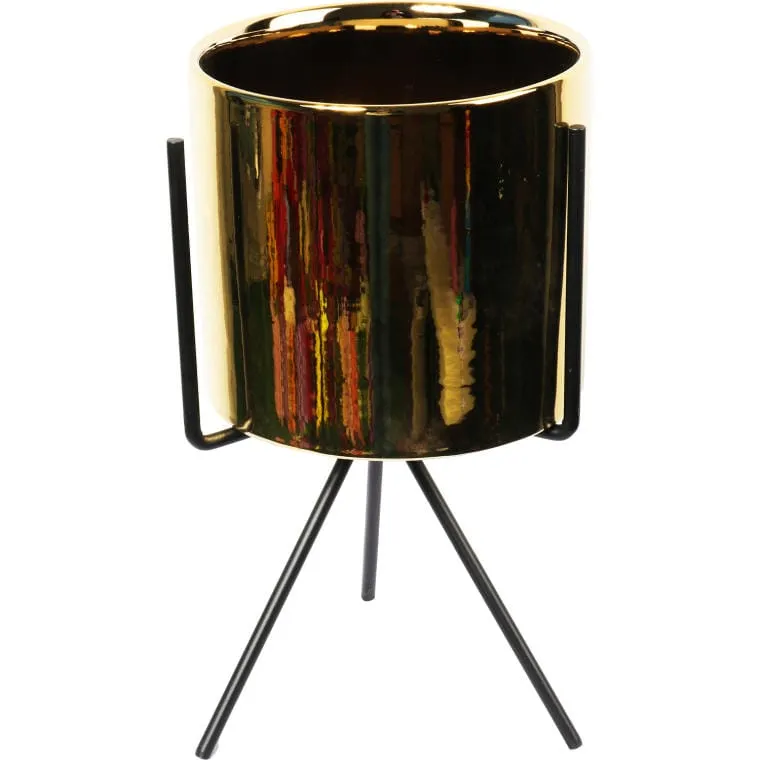 Ceramiczna Osłonka Na Metalowym Trójnogu 30x16cm - Złota