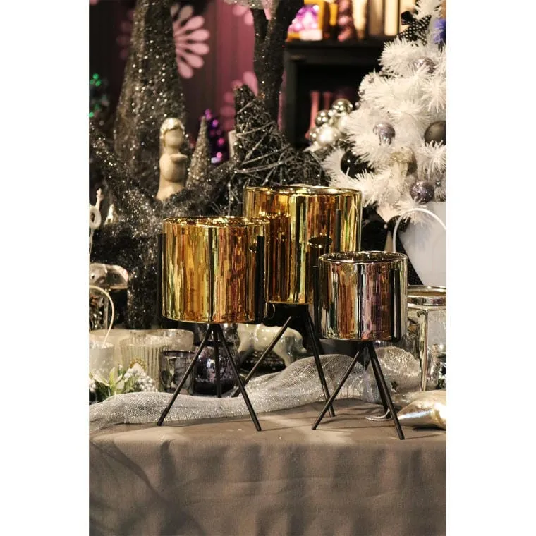 Ceramiczna Osłonka Na Metalowym Trojnogu 27 cm - Złota