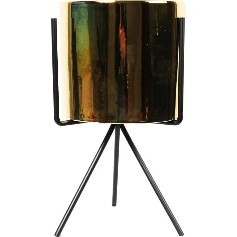 Ceramiczna Osłonka Na Metalowym Trójnogu 30x16cm - Złota