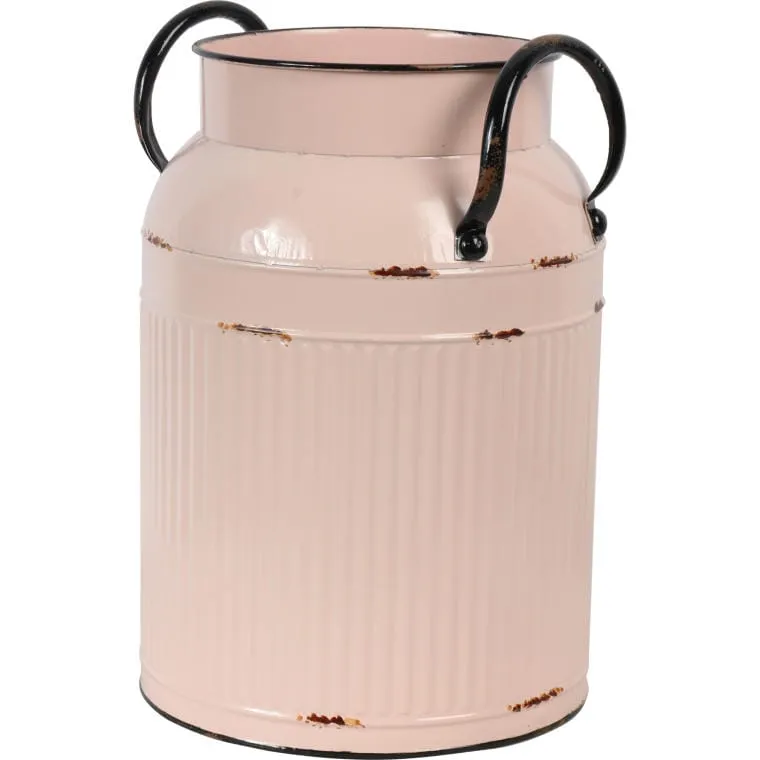 Metalowa Kanka Vintage W Kolorze Pudrowego Różu Z Wytłoczeniami I Uchwytami, 27x18x13 cm