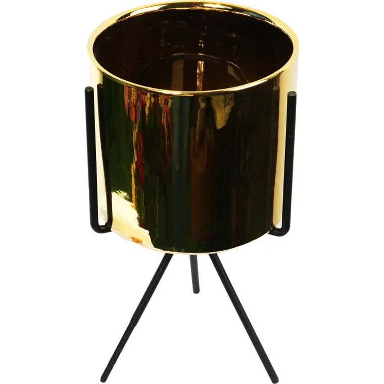 Ceramiczna Osłonka Na Metalowym Trojnogu 27 cm - Złota