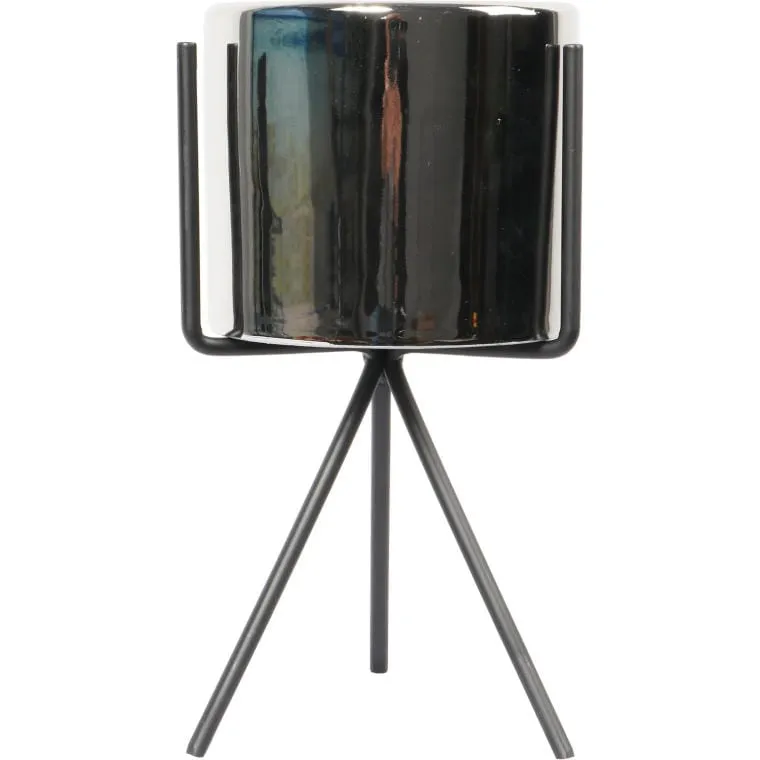 Osłonka Ceramiczna Na Czarnym Metalowym Trójnogu 23 cm - Złota
