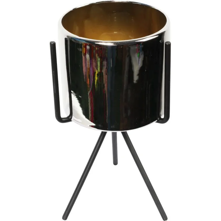Osłonka Ceramiczna Na Czarnym Metalowym Trójnogu 23 cm - Złota