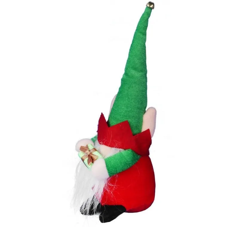Figurka Świątecznego Skrzata Z Dzwonkiem I Prezentem, 25 cm, Kolor - Czerwono-Zielony