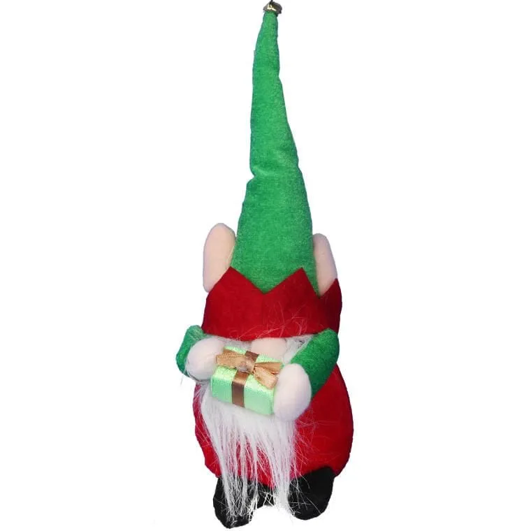Figurka Świątecznego Skrzata Z Dzwonkiem I Prezentem, 25 cm, Kolor - Czerwono-Zielony