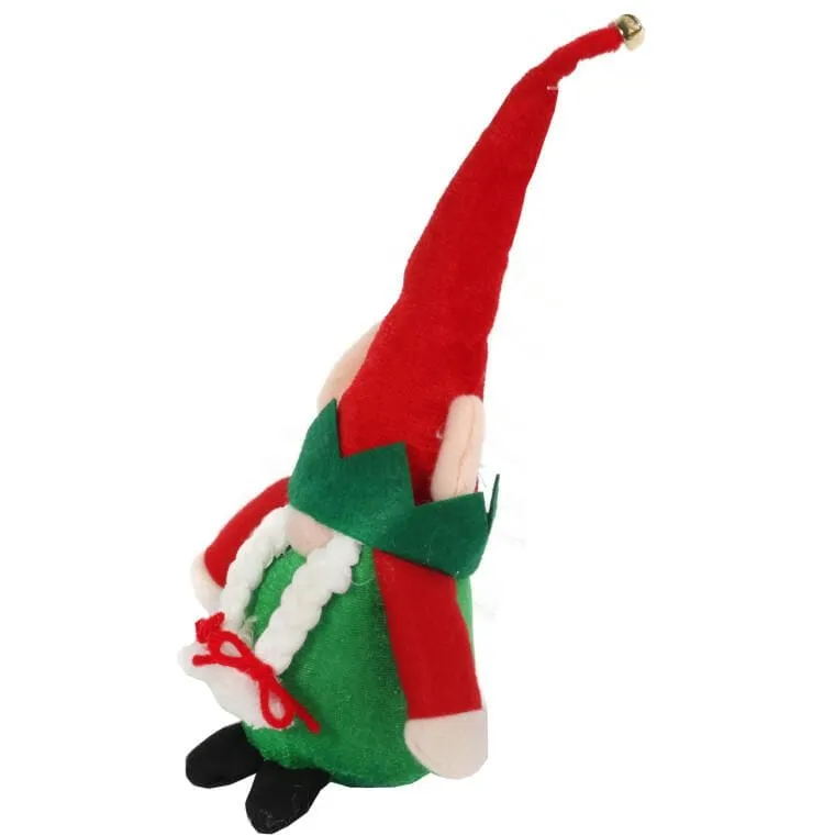 Figurka Bożonarodzeniowego Skrzata Z Warkoczami I Dzwoneczkiem 25 cm - Zielono-Czerwona