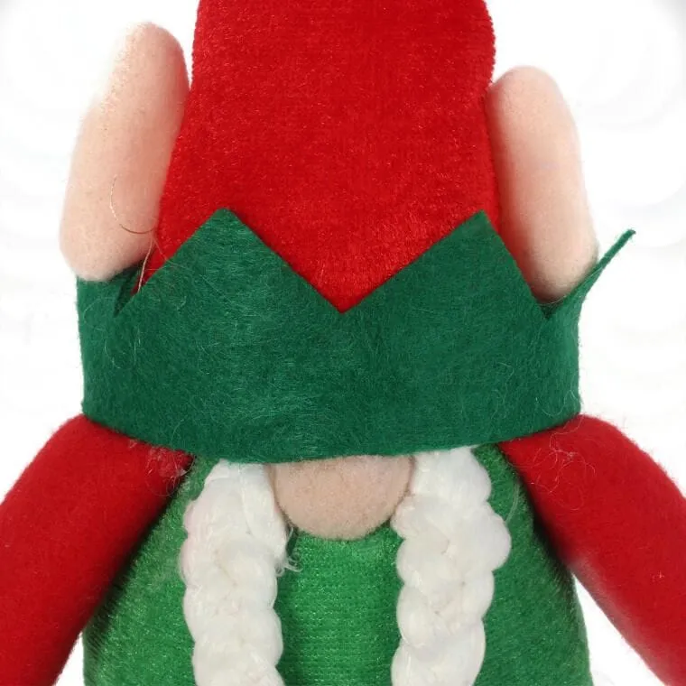 Figurka Bożonarodzeniowego Skrzata Z Warkoczami I Dzwoneczkiem 25 cm - Zielono-Czerwona