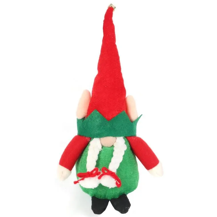 Figurka Bożonarodzeniowego Skrzata Z Warkoczami I Dzwoneczkiem 25 cm - Zielono-Czerwona