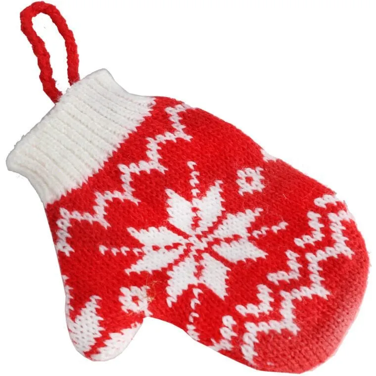 Ozdoba Bożonarodzeniowa Zawieszka RĘKAWICZKA Z Włóczki 12x9.5cm - CZERWONA