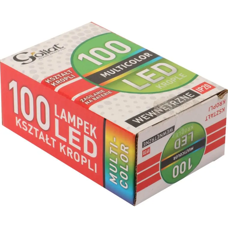 Łezki Choinkowe Na Druciku 100 LED Multikolor, Zasilane Bateriami, Energooszczędne