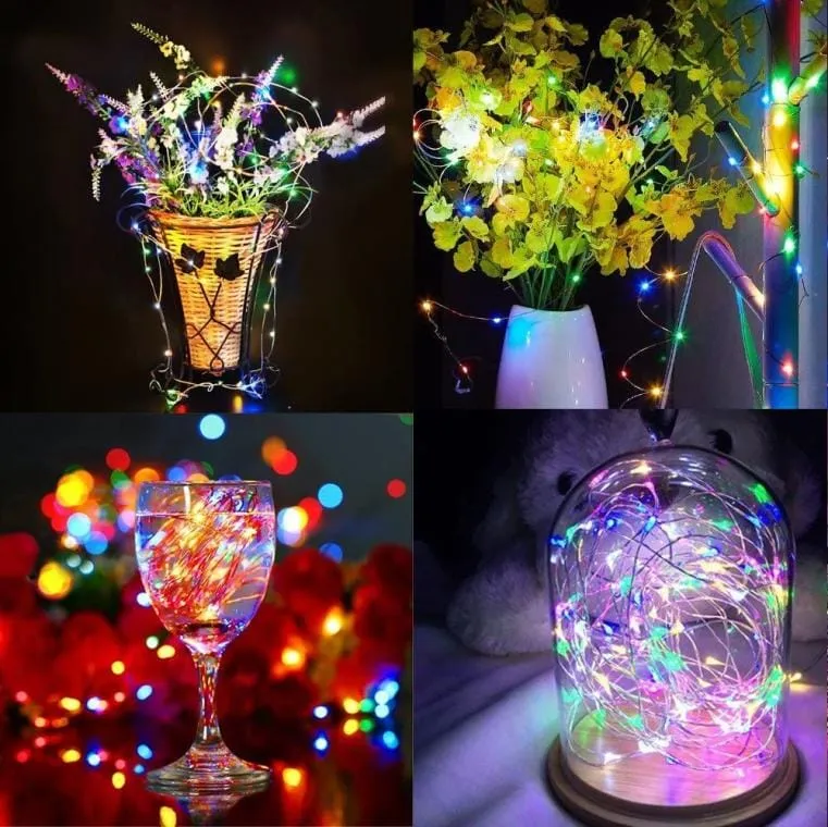 Łezki Choinkowe Na Druciku 100 LED Multikolor, Zasilane Bateriami, Energooszczędne