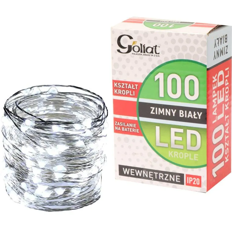 Girlanda LED Na Baterie, 100 Lamp Choinkowych W Kształcie Łezek, Energooszczędne - Biały