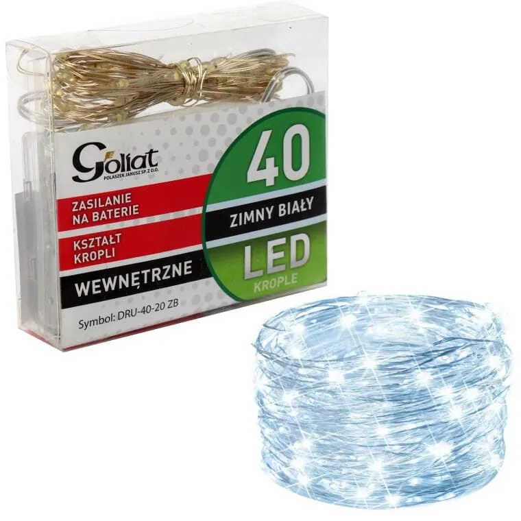 Lampki LED Giętkie Na Baterie - Biały Zimny - 40 Sztuk Na Drucie Dodatkowo Do Dekoracji Wnętrz