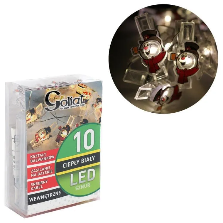 Lampki 10 LED Głowa Bałwanka Na Klamerkach