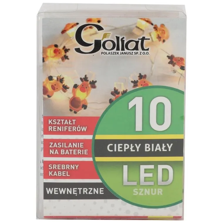 Lampki Świąteczne Reniferki LED Na Klamerkach 10 Sztuk, Brązowe, Zasilanie Bateryjne, Długość 130 cm