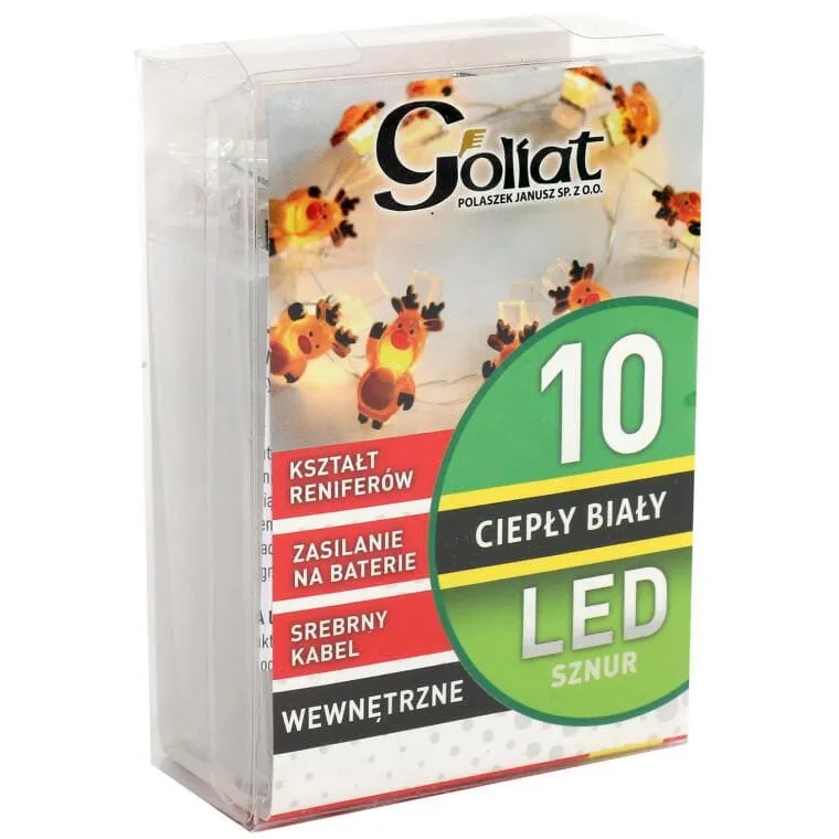 Lampki Świąteczne Reniferki LED Na Klamerkach 10 Sztuk, Brązowe, Zasilanie Bateryjne, Długość 130 cm