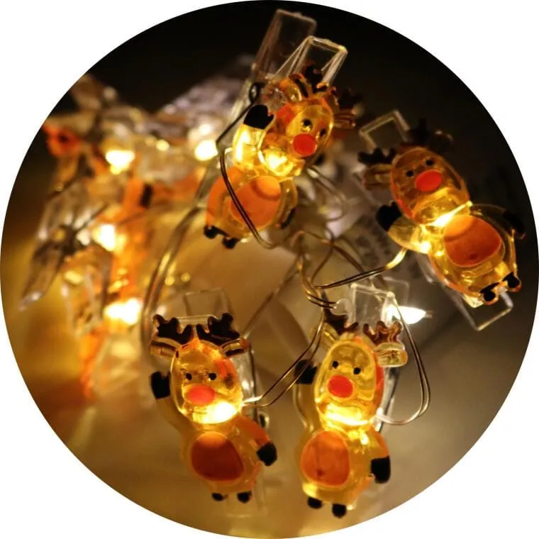 Lampki Świąteczne Reniferki LED Na Klamerkach 10 Sztuk, Brązowe, Zasilanie Bateryjne, Długość 130 cm