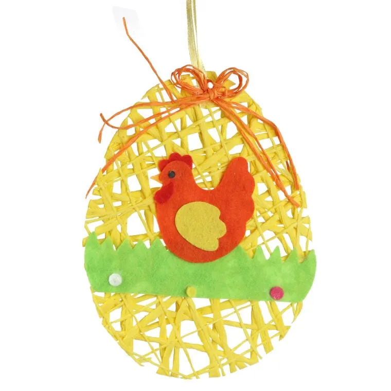 Zawieszka Jajko Wielkanocne Z Rafii 15cm - Pomarańczowe
