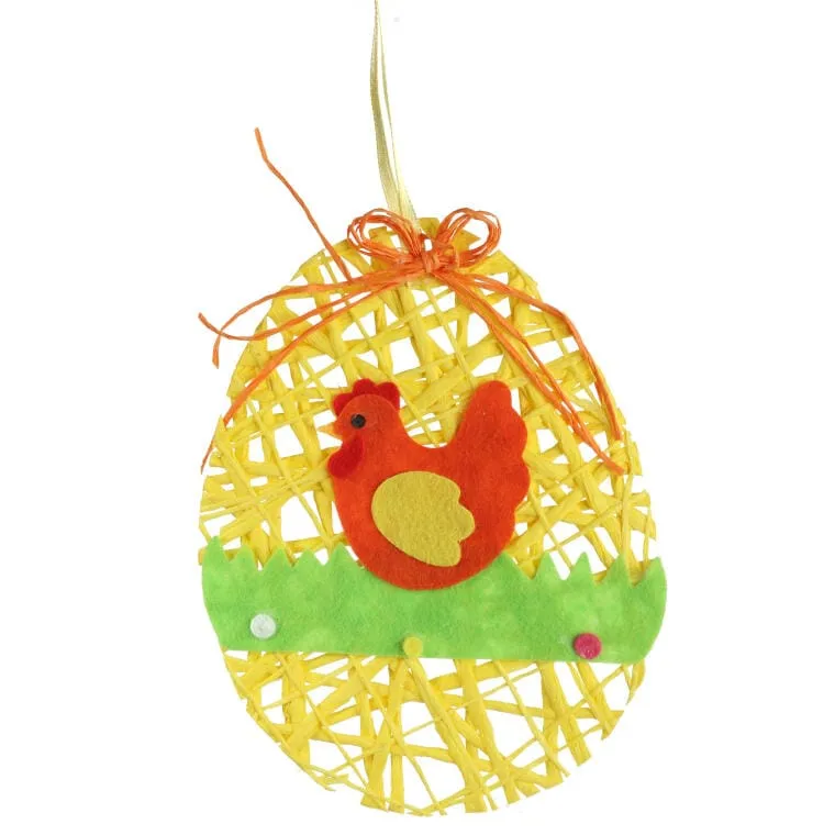 Zawieszka Jajko Wielkanocne Z Rafii 15cm - Pomarańczowe