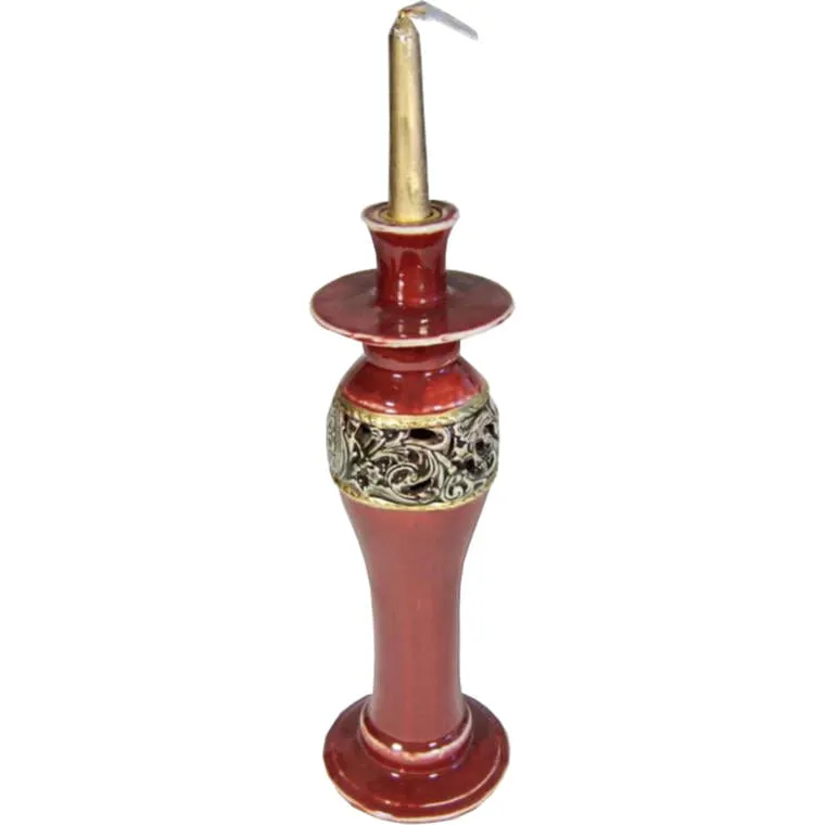 Świąteczny Ceramiczny Świecznik Bordo O Wysokości 34 cm I Średnicy 12 cm