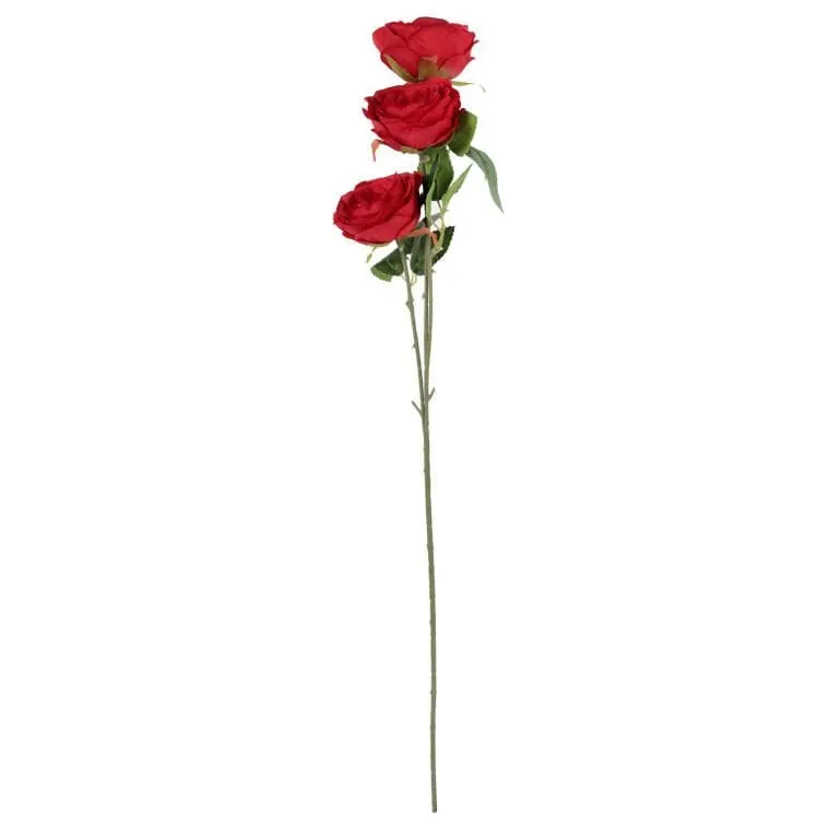 Gałązka Z 3 Różami 65 cm Kolor - Czerwony