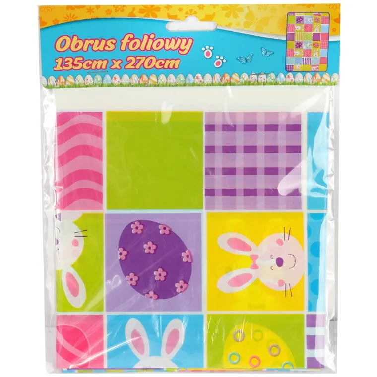 Obrus Wielkanocny Z Foliową Powłoką 135x290cm - Różowy Design Z Zajączkami I Jajkami