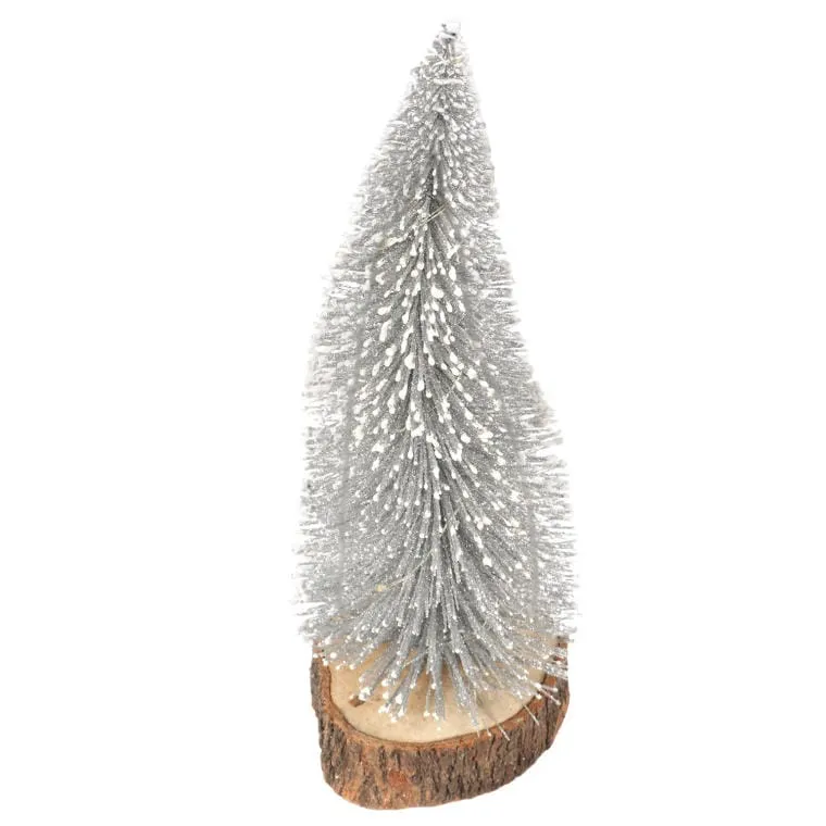 Choinka Świąteczna Z Oświetleniem LED Na Pniu Drewnianym, Zasilana Bateriami, 30 cm
