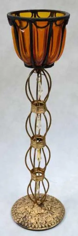 Świecznik Stojący Wykonany Z Metaloplastyki I Szkła 44x11 cm