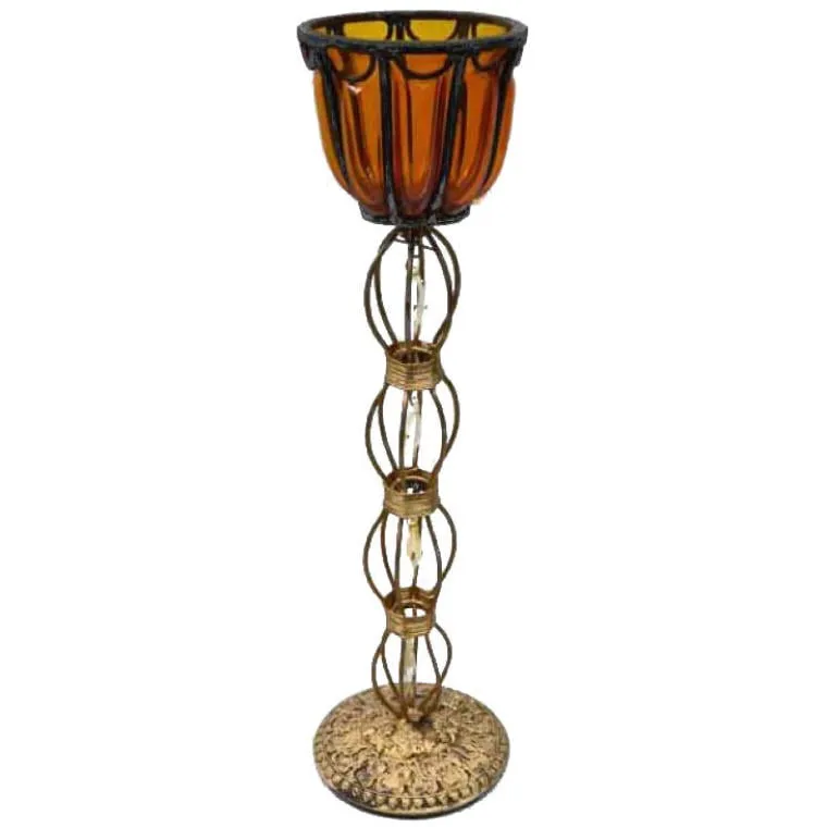 Świecznik Stojący Wykonany Z Metaloplastyki I Szkła 44x11 cm