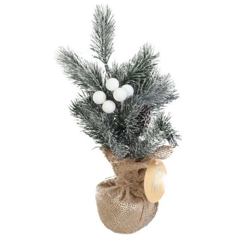Ośnieżona Choinka W Jucie Z Dekoracją 28 cm