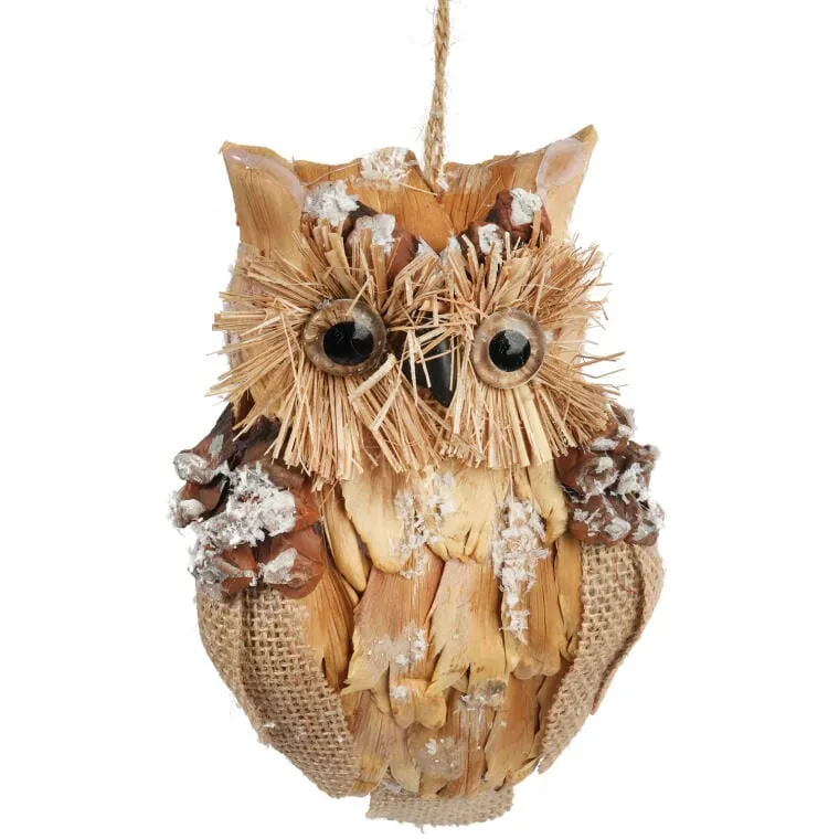 Zawieszka Świąteczna Sowa Z Naturalnych Materiałow 17 cm