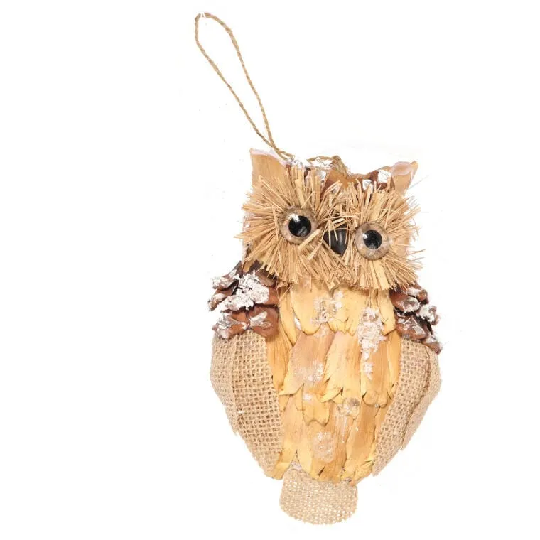Zawieszka Świąteczna Sowa Z Naturalnych Materiałow 17 cm