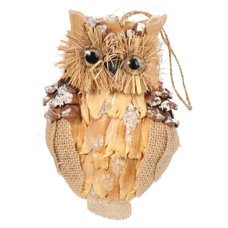 Zawieszka Świąteczna Sowa Z Naturalnych Materiałow 17 cm