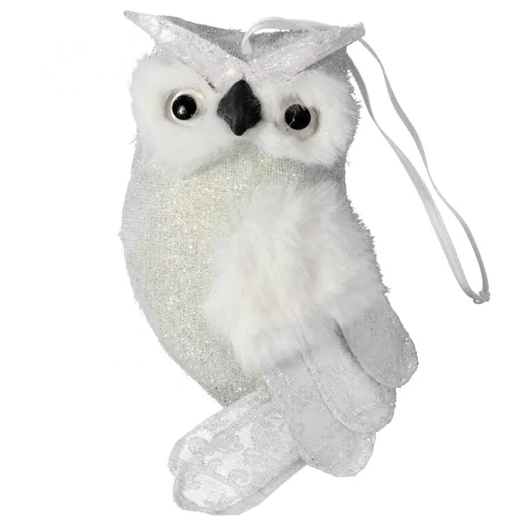 Zawieszka Świąteczna Welurowa Srebrzysta Sowa 17 cm