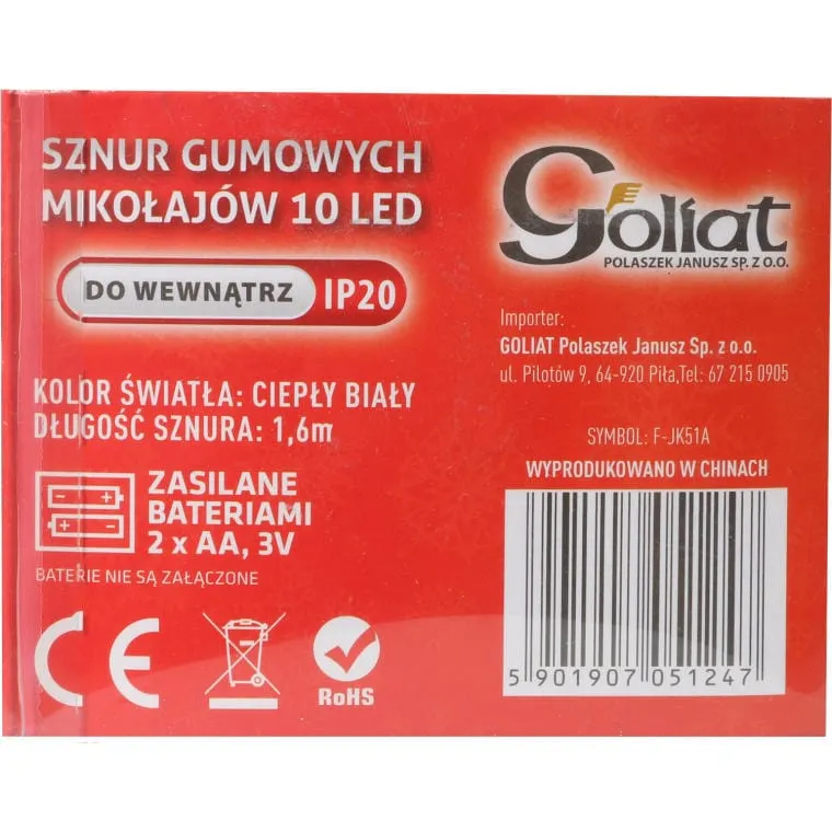 Lampki Choinkowe 10 LED Mikołaje Na Sznurze