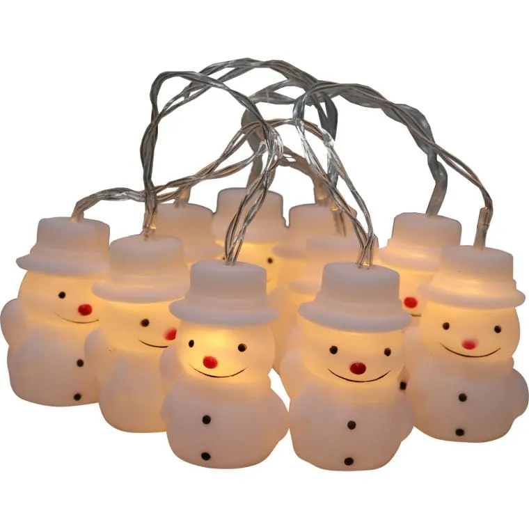 Świąteczne Lampki-Bałwanki LED Na Sznurze, Zasilane Bateriami, 10 szt